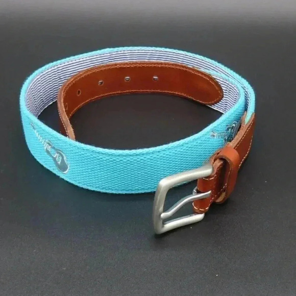 Vineyard Vines Men's Guitar Canvas Leather Belt Size 32 - Picture 1 of 8